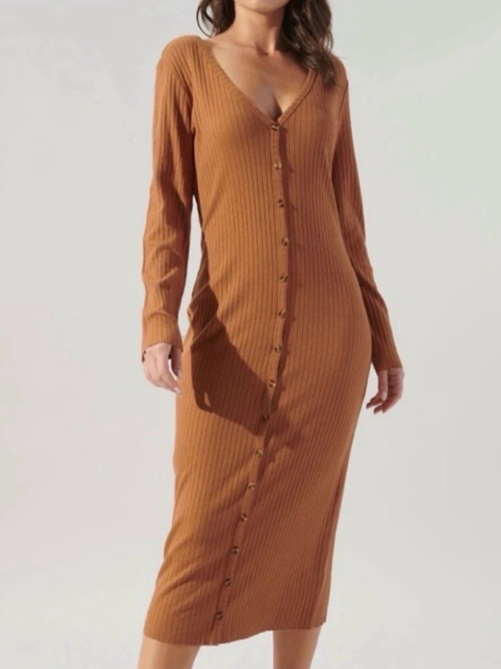 PinkBlush Rust Ribbed Button Front Midi Cardigan Maternity Dress